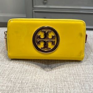 Tory Burch Yellow Patent Zip Around Wallet